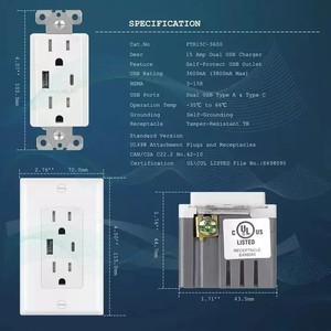UL 3.6a FTR15C 15A USB a + c插座北美18W usb c型墙壁插座电源插座 - Product Image 4
