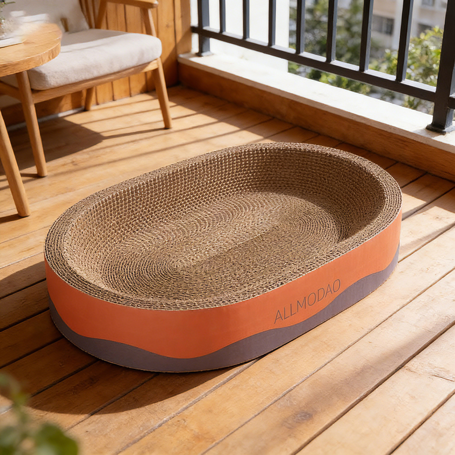 Orange-gray oval cat scratching bowl