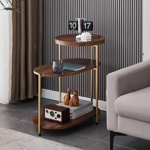 3层圆形边桌木质金属基座茶几多功能沙发茶几 - Product Image 2