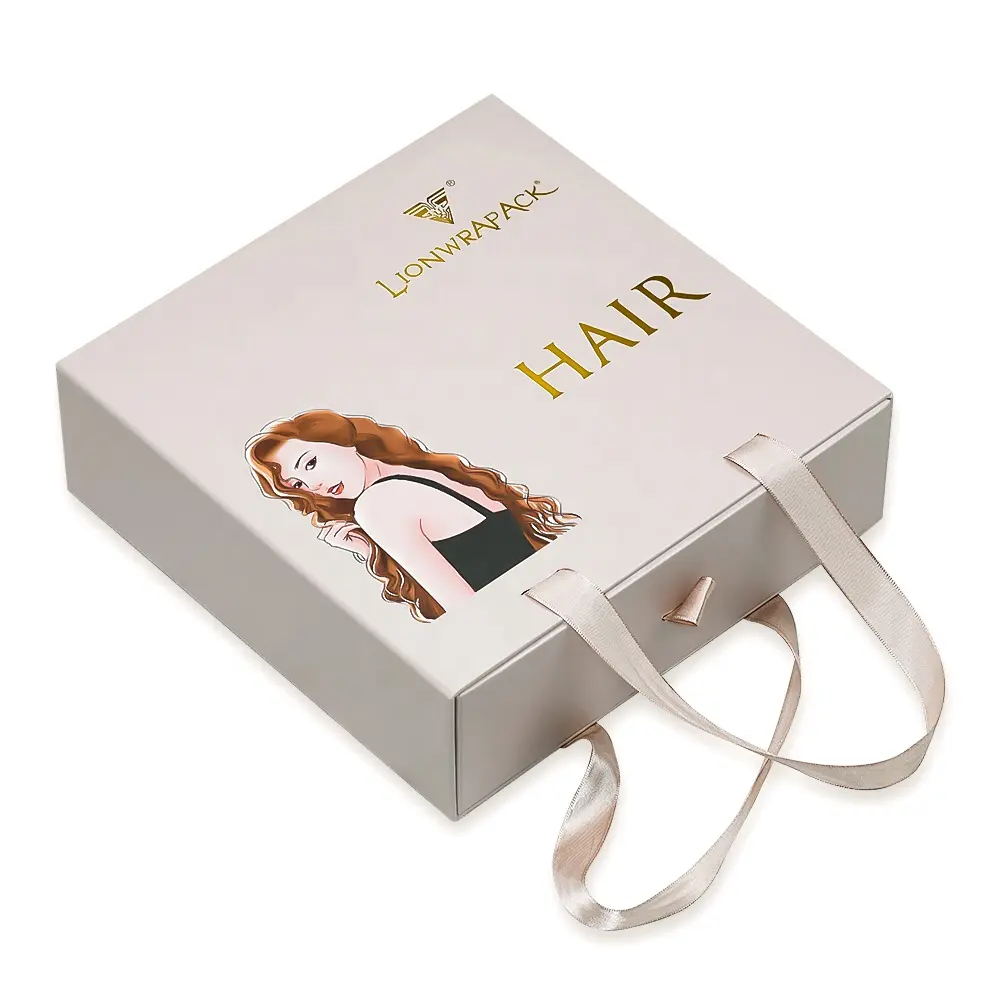 Papel de embalagem da fita da caixa da correia do cabelo do trançado da promoção do cabelo encaixas rígidas bege com logotipo personalizado papelão