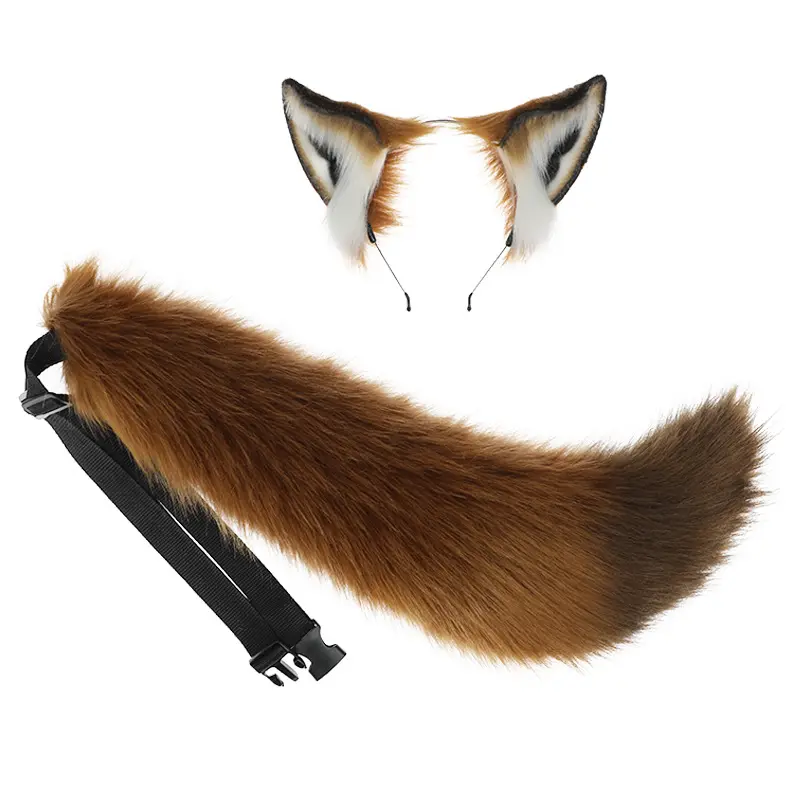 Handmade Simulation animal ear headwear Animal tail cosplay Comic-Con props cute plush fox ears hair hoop tail set