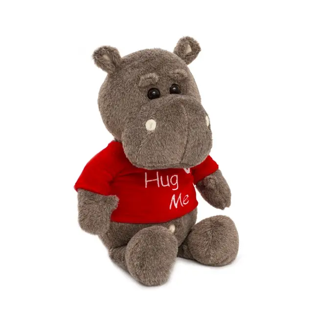 Venta caliente del Día de San Valentín de peluche de Grey hipopótamo juguetes personalizado con 'Hug me camiseta