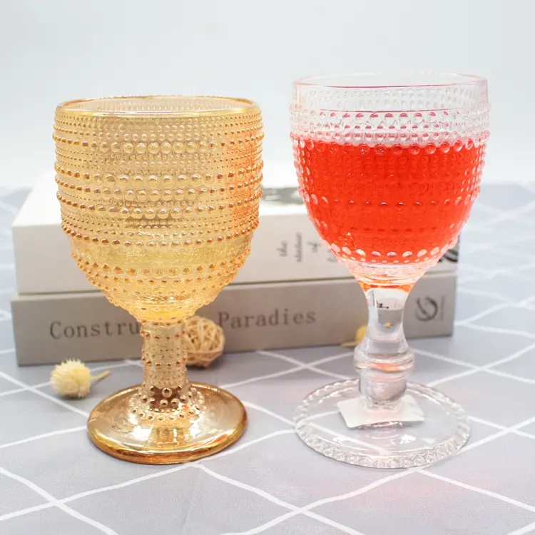 LANGXU bicchiere da vino di lusso a forma di chiodo goffrato con stelo classico bicchieri personalizzati calice di cristallo bicchieri da vino dorati