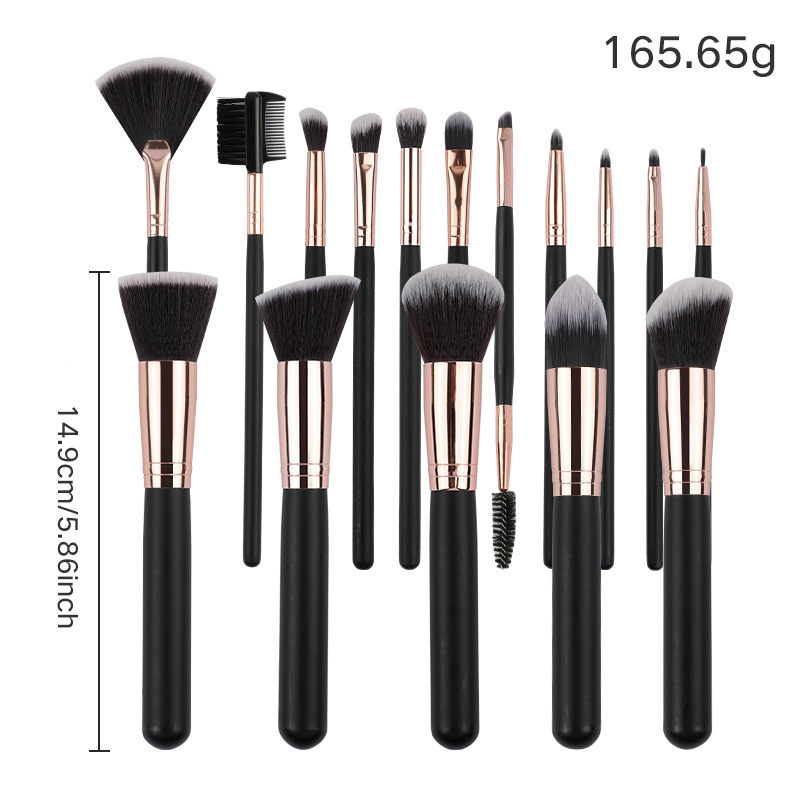16 pinceaux de maquillage en bois noir