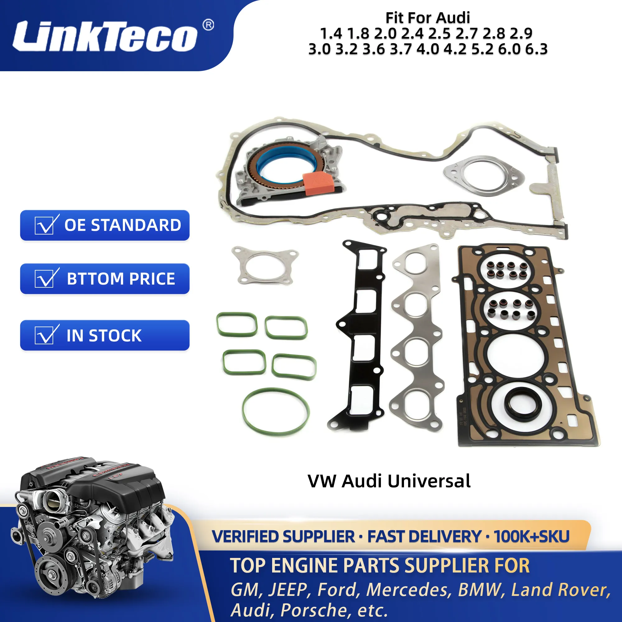 Linkteco Set Kit gasket kepala silinder mesin untuk VW Audi Golf quatpassat Porsche EA839 EA837 EA111 EA888 EA113 EA211 EA220