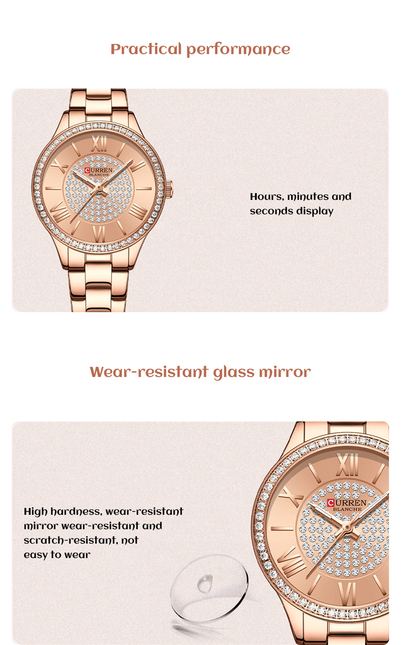 CURREN Top Brand Fashion Ladies Watches Stainless Steel Band Quartz Female Wristwatch Ladies Gifts Clock Relogio Feminino