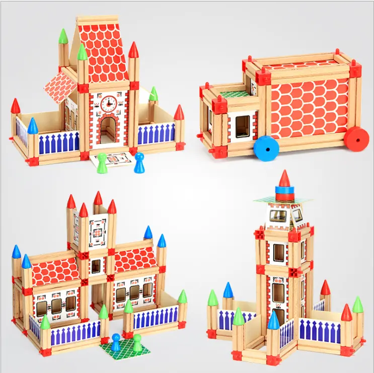 Hot Sale Vorschule Holz montage Bausteine Schloss Weihnachts geschenk Jungen und Mädchen Spielzeug