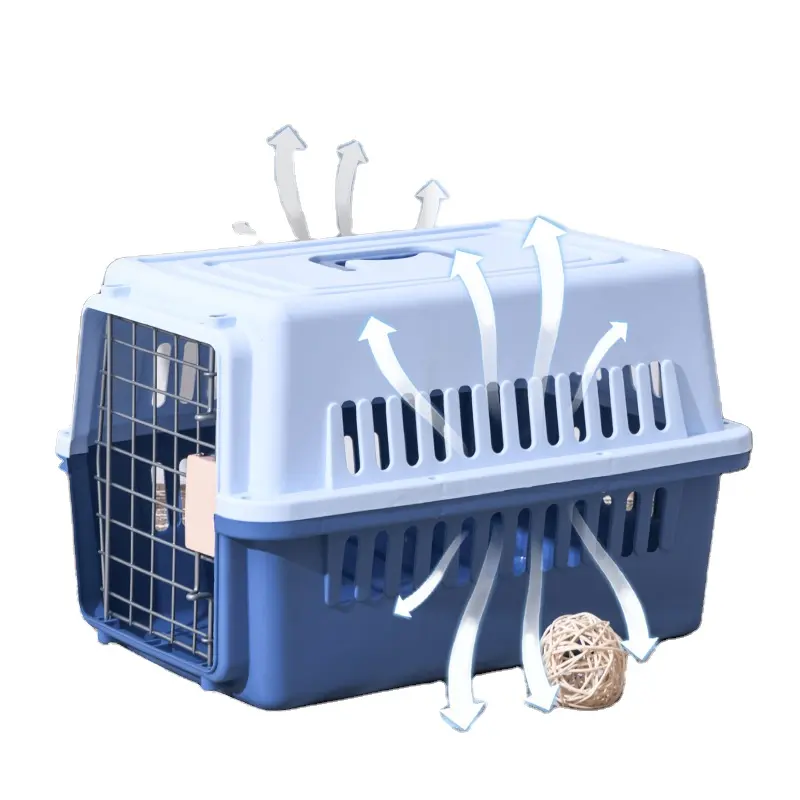 Gaiola de plástico com alça para cães e carrinho de mão com rodas, cesta de plástico para animais de estimação, caixa para viagens