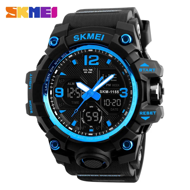 Azul del reloj Skmei 1155B, precio de venta al por mayor de la fábrica del cronógrafo LED a prueba de agua de marca reloj digital Reloj de pulsera de hombres