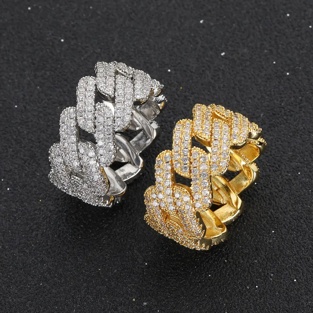 Huitan — bague tendance pour hommes, anneau en or et diamant en plaqué or, Zircon cubique brillant, chaîne cubaine
