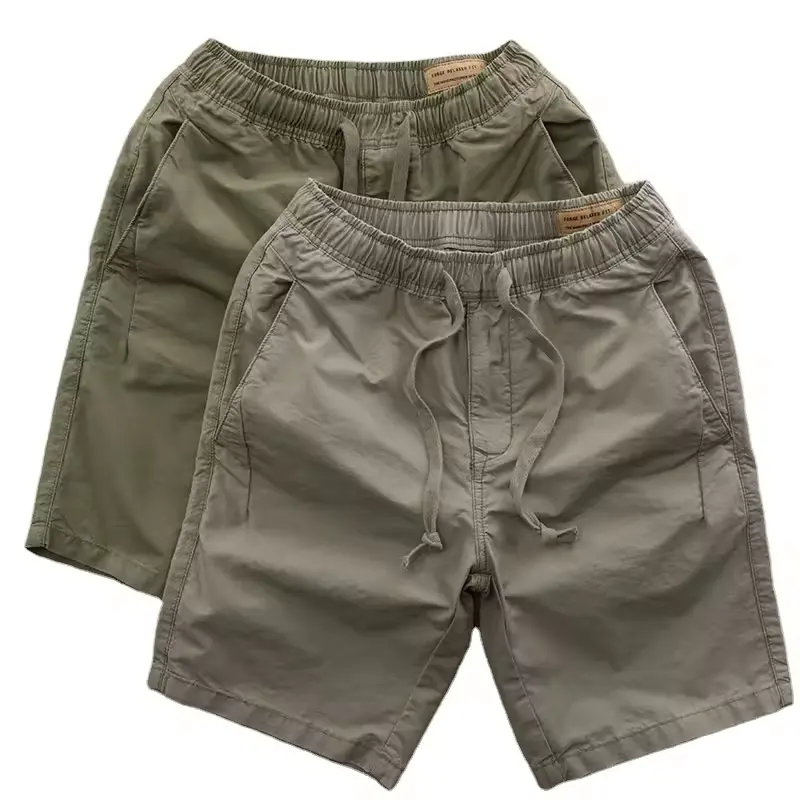 Calça curta de cintura elástica masculina de alta qualidade personalizada, shorts esportivos casuais de algodão e poliéster, shorts curtos verdes para homens