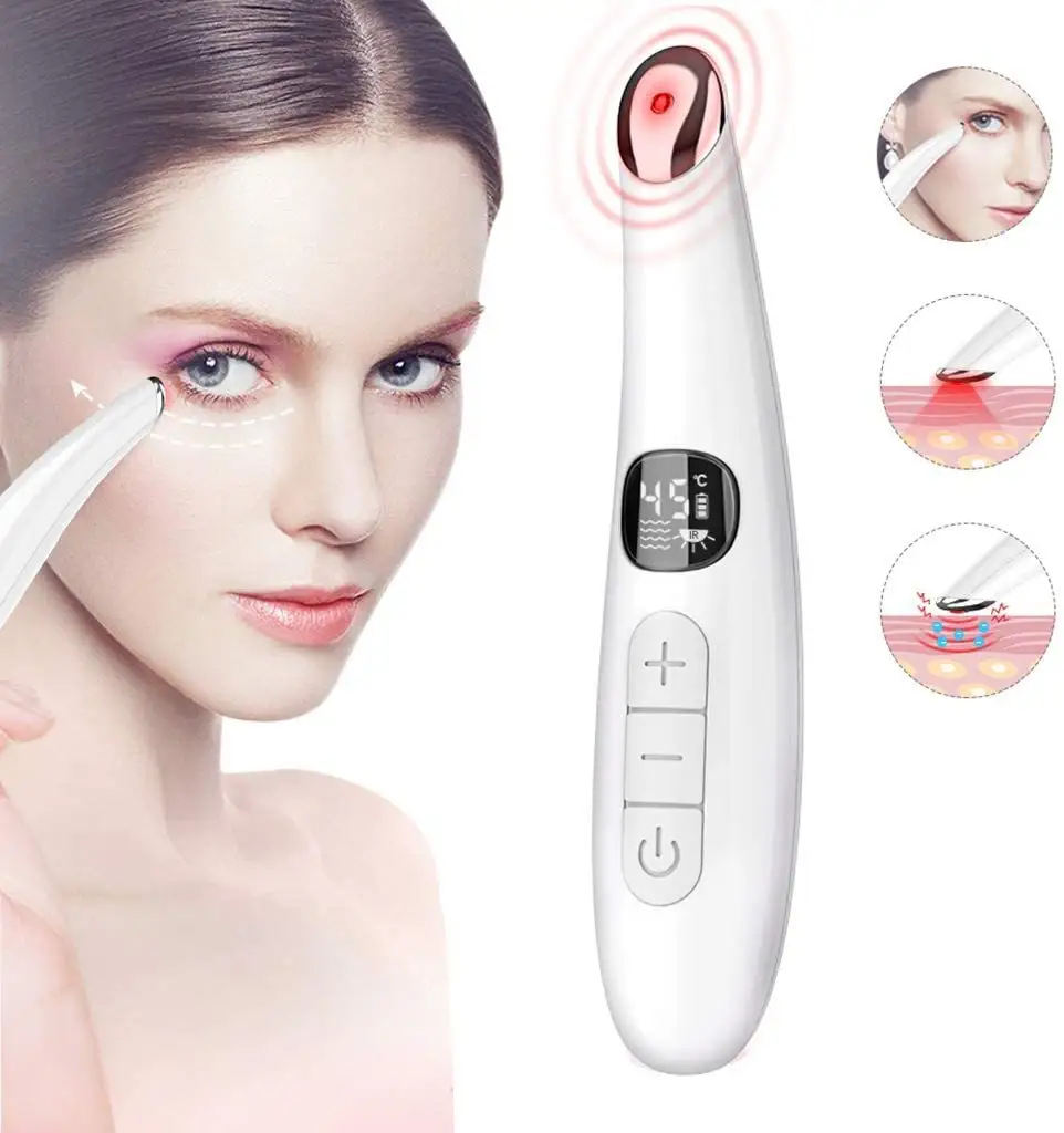 Tête de Massage en métal chromé Anti-allergie LED lumière rouge Thérapie au plasma Anti-rides des yeux Vibrateur Magique Baguette de massage des yeux