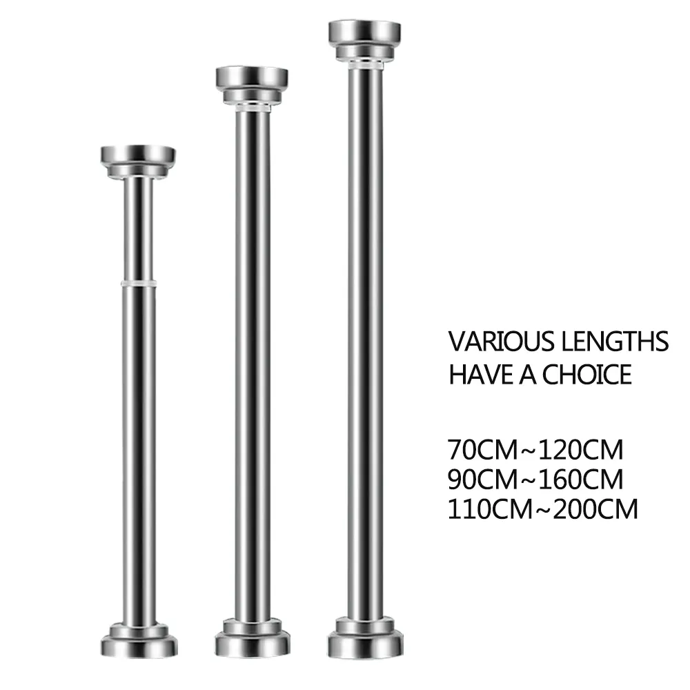 Haste telescópica de aço inoxidável, instalação independente de haste telescópica, quarto, banheiro, chuveiro, cortina, prateleira de armazenamento, roupeiro