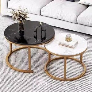 2 Pcs MDF Top With Metal Leg Round <strong>Nesting</strong> <strong>Table</strong> Coffee and <strong>End</strong> <strong>Table</strong> Simple and Generous Vintage Side <strong>Tables</strong> for Living Room - Product Image 3