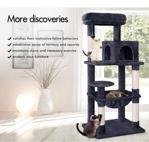 猫树143厘米多层猫塔抓桩猫公寓游戏屋，带毛绒栖息，适合小猫攀爬和休息 - Product Image 2