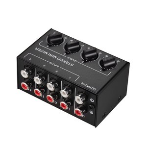 Mini mezclador de audio estéreo de fábrica con entradas RCA de 4 canales Controles de volumen separados Carcasa de metal completo - Product Image 1
