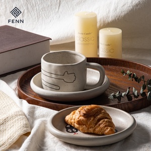 FENN toptan Vintage benekli özel fincan tabağı çömlek kahvaltı fincan plaka seti kil fincan seramik kahve kupa tabağı hediye için - Product Image 5