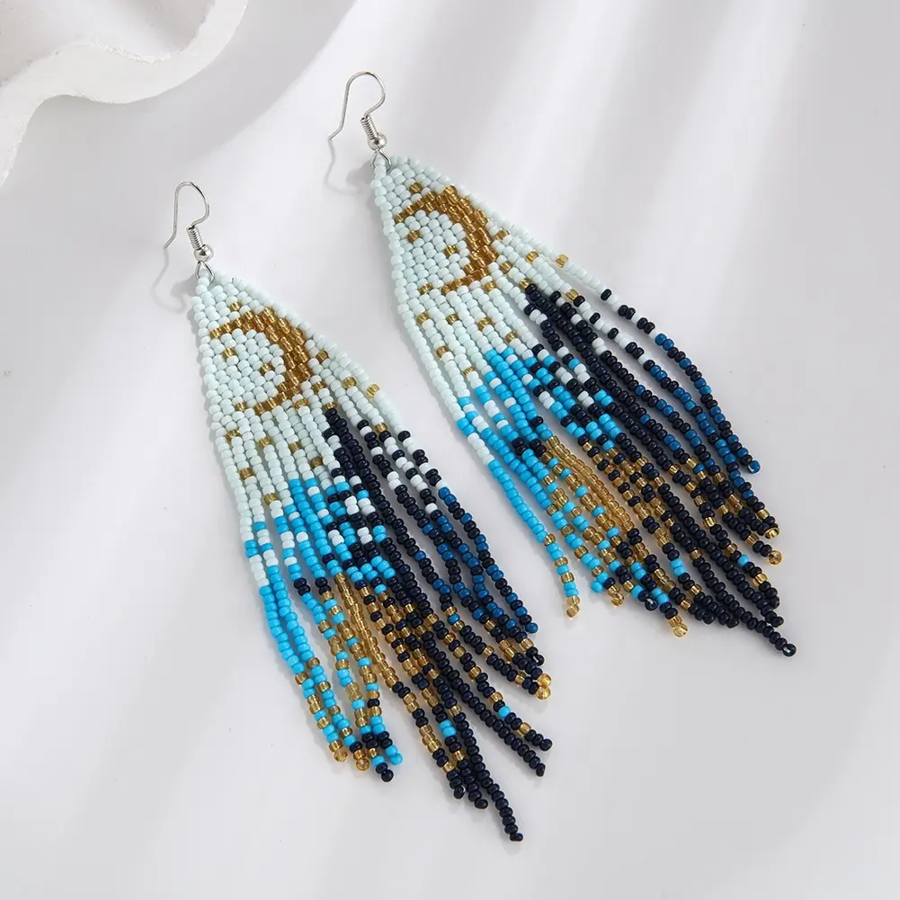 New Arrival Women's Fashion Exotic Landscape Earrings Seed Beads Hoop and Drop Earrings with Plated Finish Jewelry for Women