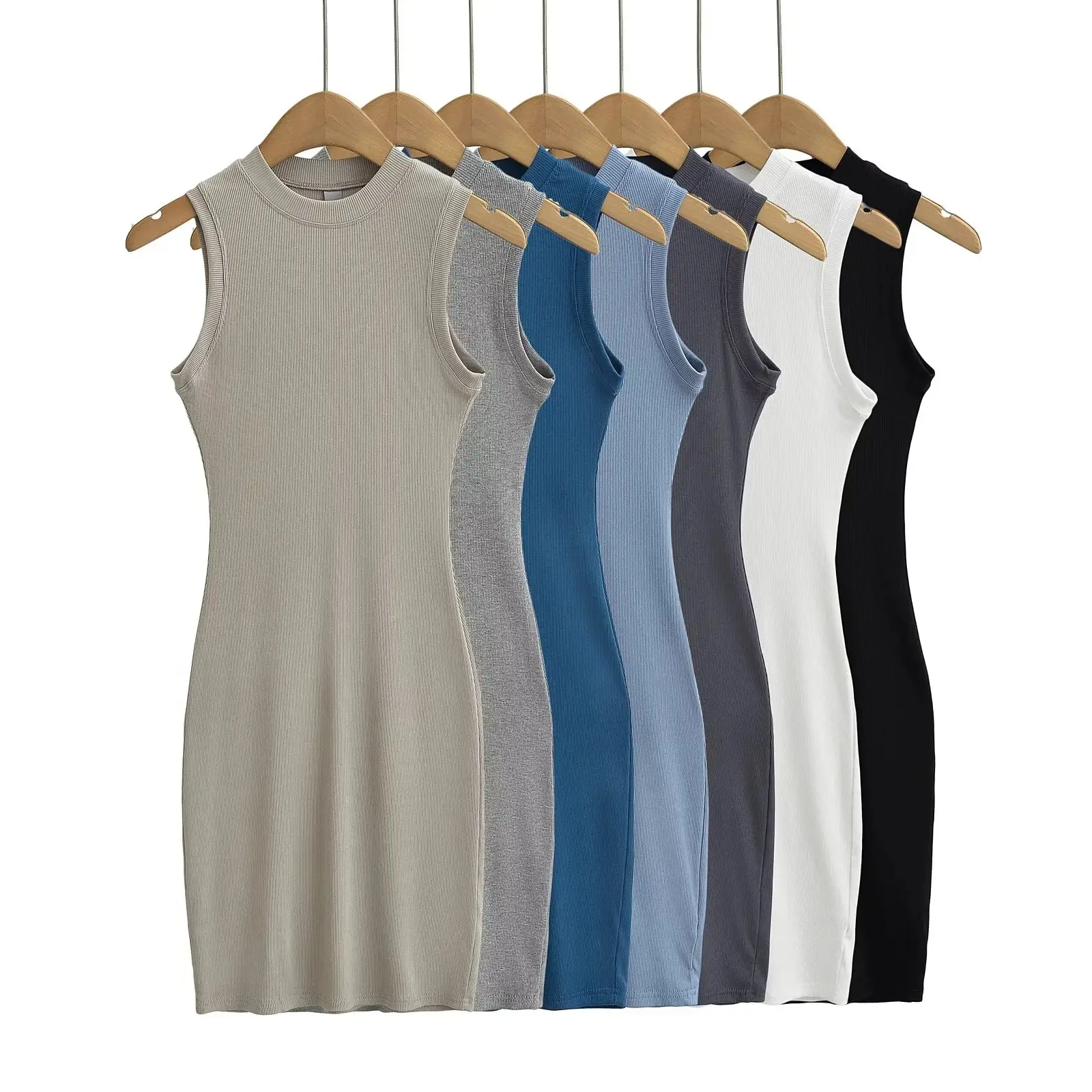 2024 Custom Modal Cotton Rib Midi Dress Women Clothes Ladies Lounge Sleeveless Dress Bodycon Casual Tank Top Dress