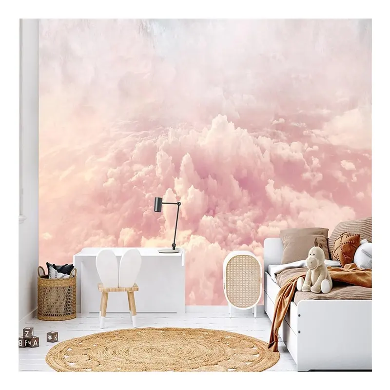 Papel tapiz rosa para habitación de niñas Papel tapiz 3D para sala de estar Deco Murale Luxe