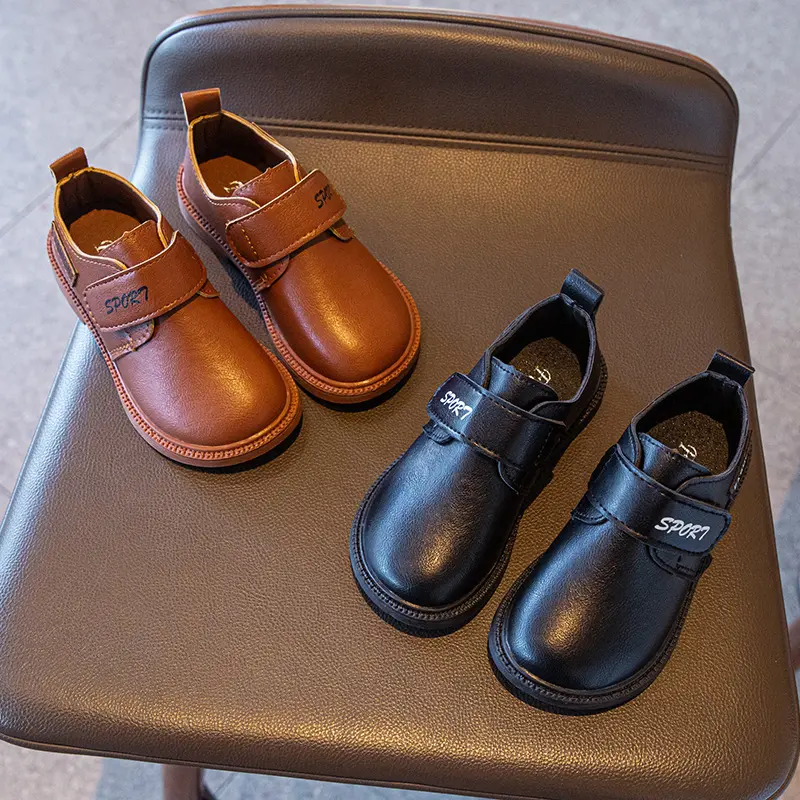 All'ingrosso scarpe da ragazzo in vera pelle nera ultime scarpe da scuola Unisex piatte per bambini