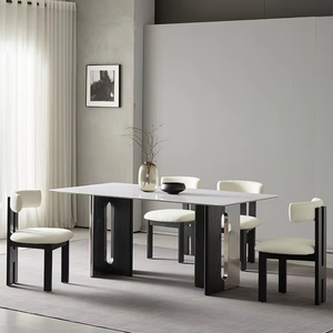 Mesa de comedor de roca minimalista moderna de lujo ligero, mesa de comedor de roca de tamaño pequeño rectangular de madera maciza de gama alta para el hogar - Product Image 5