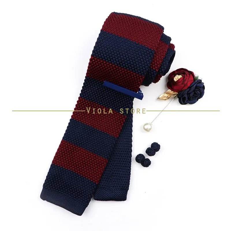 Комплект из 4 шт. галстука, однотонная вязаная брошь, запонки, синие и розовые булавки для галстука, мужской свадебный аксессуар для повседневного костюма, современный аксессуар для галстука