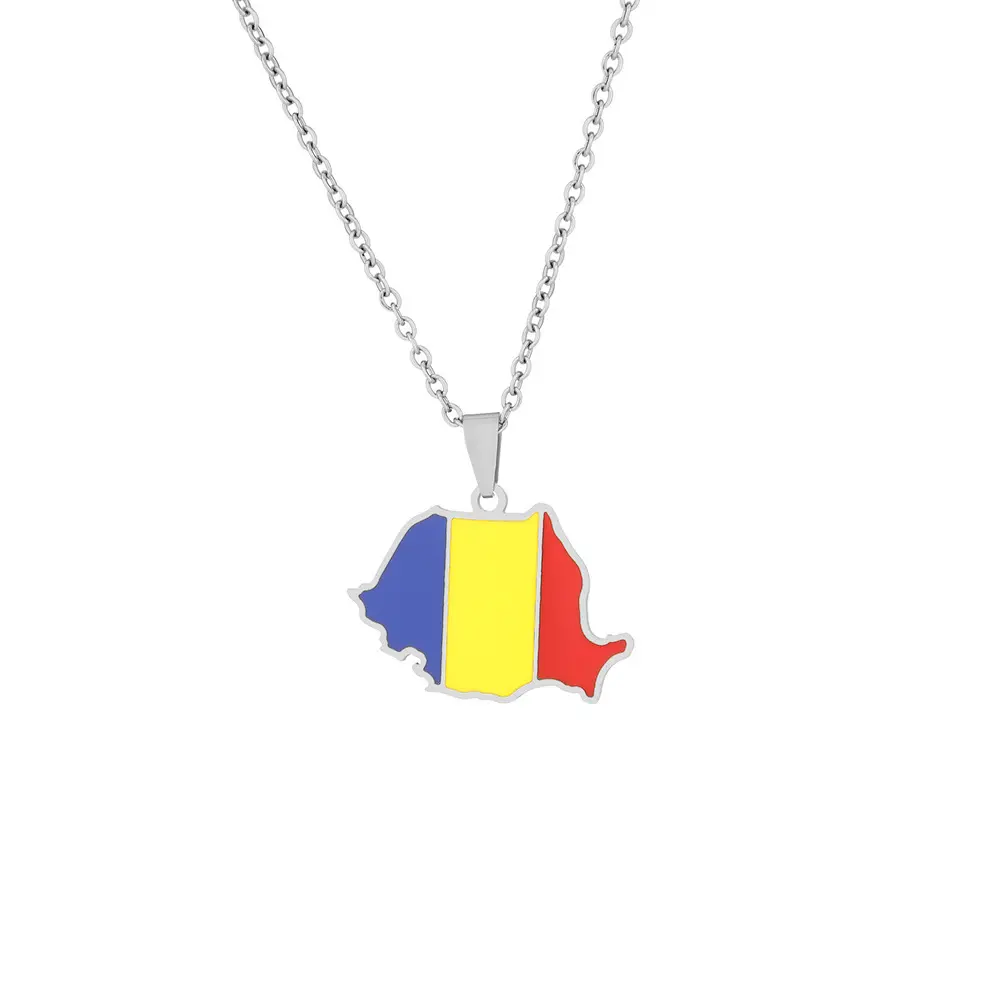 Pendentif drapeau de la roumanie en acier inoxydable pour femmes et filles, breloque de couleur or et argent, mode, bijoux féminins, cadeaux