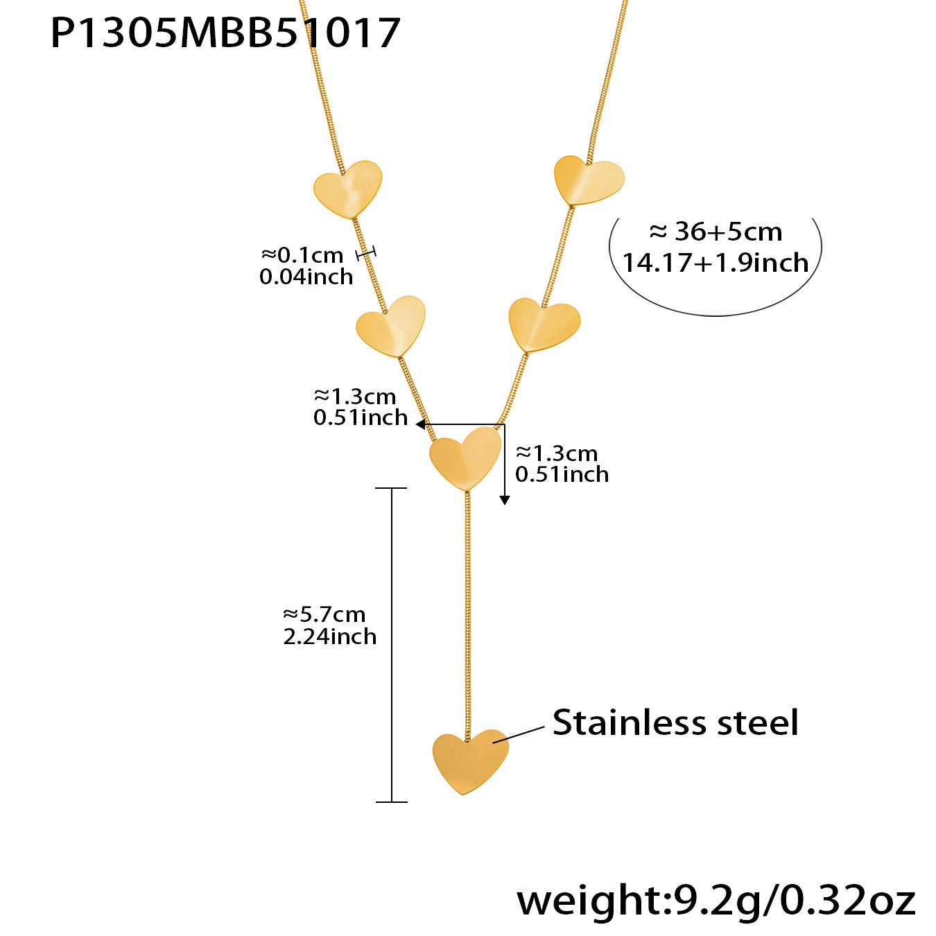 P1305- Golden Y-shaped Heart Necklace,