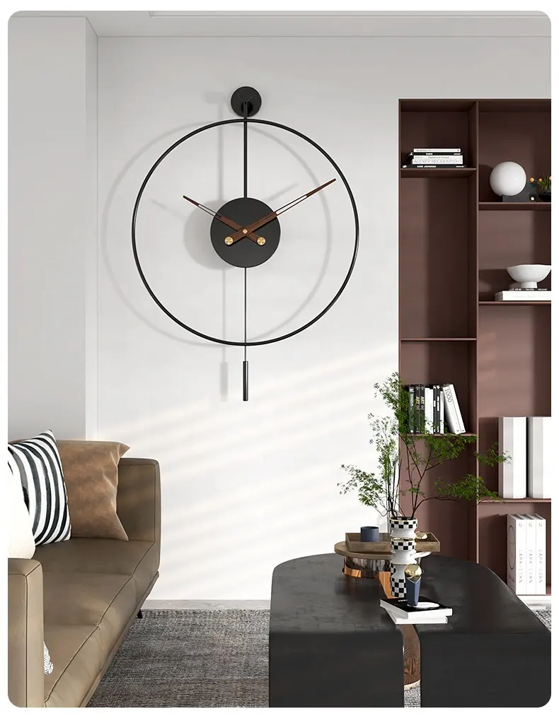 Design Simple mode créative décoration murale horloge avec balancelle pendule en aluminium silencieux bureau moderne mode horloge murale suspendue