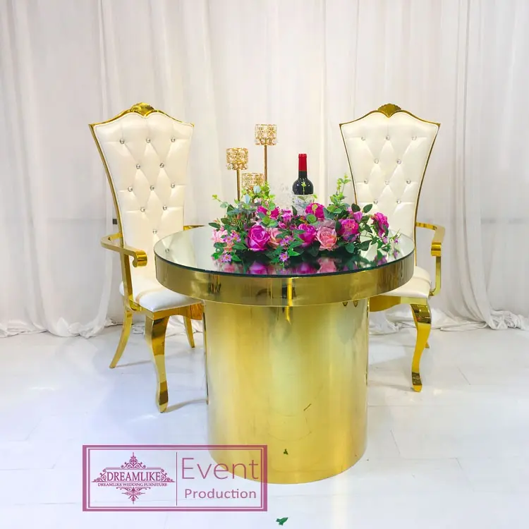 wedding furniture mirror glass top party round table with chairs for rent
