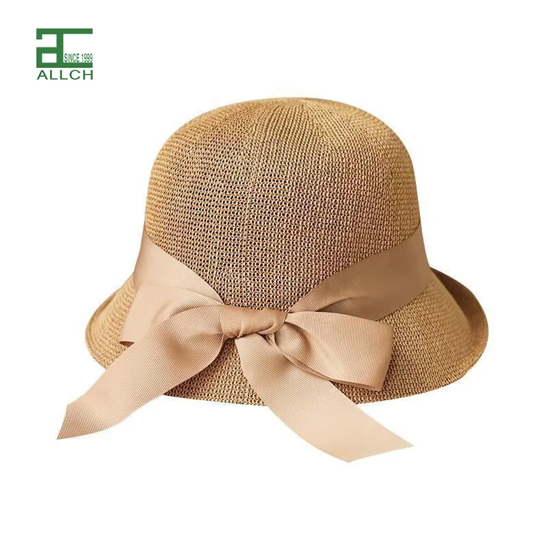 ALLCH, gran oferta, sombrero de paja con lazo para mujer, venta al por mayor, sombreros de playa para mujer, sombrero de paja de verano, gorras de verano