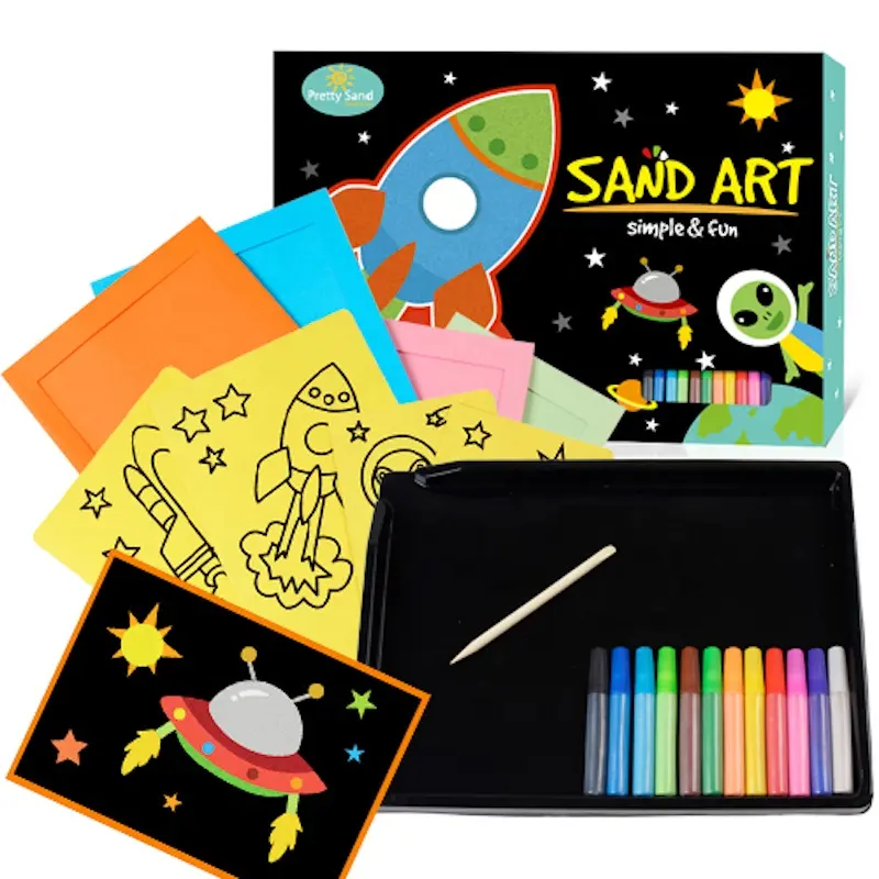 لوازم الفن والحرفية الرمال طقم الفن للأطفال مع موضوع الفضاء بطاقات الفن الرمل
