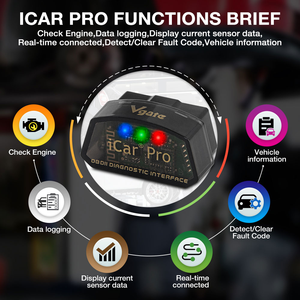 Vgate ICar专业蓝牙4.0 OBDII代码扫描仪车载诊断工具安卓IOS固件2.3版故障代码阅读器 - Product Image 2