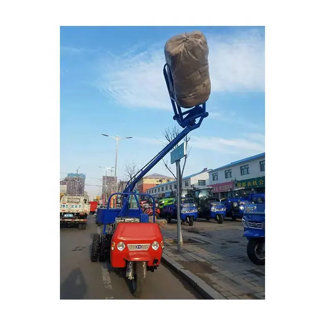 Agrícola bale recoger máquina de carga de tres ruedas diesel basculante madera agarra 360 grados de rotación bale de equipo