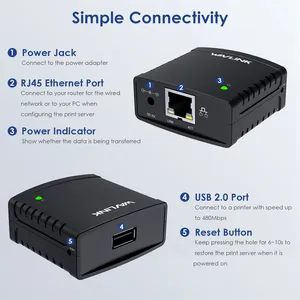 Wavlink USB 2.0 Port LPR Printer <strong>Server</strong> with 10/100Mbps <strong>Ethernet</strong> Sharing LAN Networking Printer Adapter USB Hub for <strong>Print</strong> <strong>Server</strong> - Product Image 2