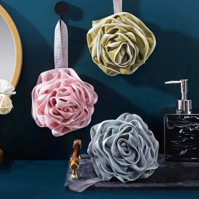 Esponja de malha com rosas, rede de rede de banho de bolha fofa japonesa super macia e grande bola não dispersa de alta qualidade flor para banho