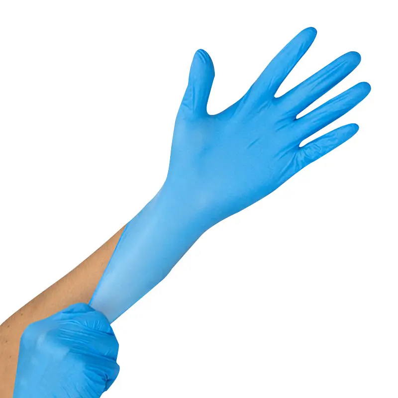 Koyu mavi tozsuz nitril tıbbi muayene eldivenleri dokunmatik ekran uyumlu kaymaz ve anti-statik özellikler