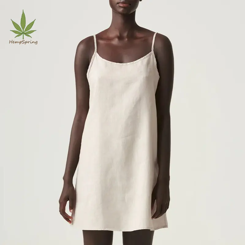 Gaun Linen untuk Wanita Rok Kemeja Organik 100% Linen Wanita Kasual Rok Camisas Wanita Blus 100% Linen Gaun Slip