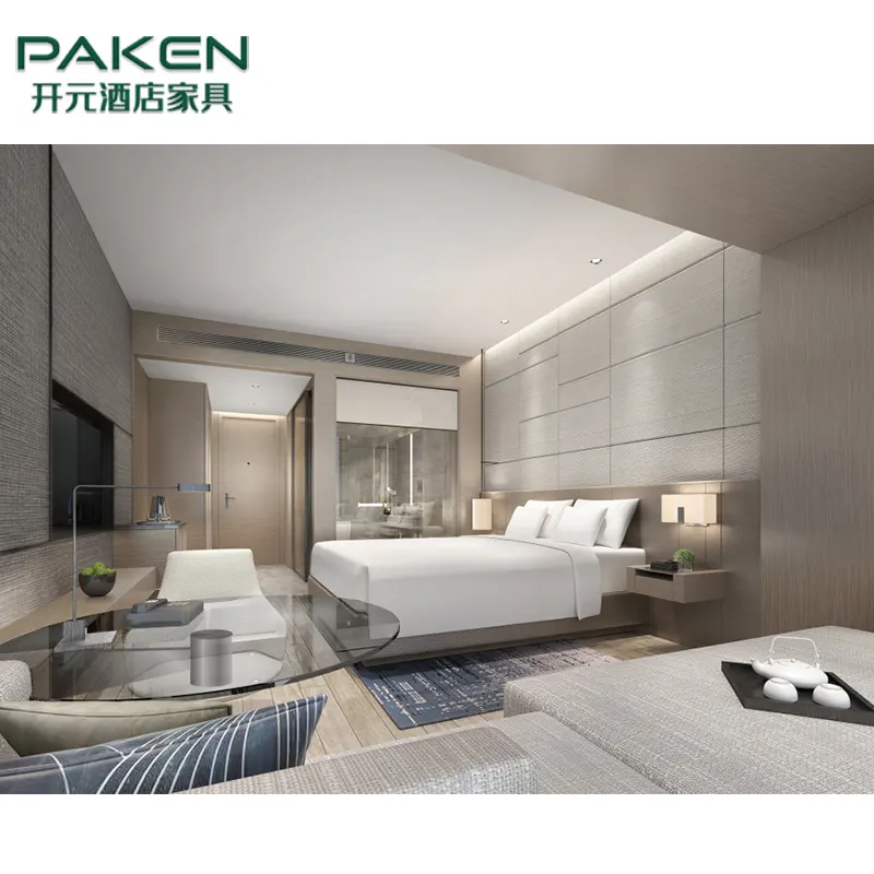 Modern tasarım otel odası mobilyası seti king-size yatak ahşap başlık paneli yatak odası takımları 5 yıldızlı otel mobilyası