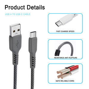 新设计的USB2.0 USB a至C型电缆快速充电数据线，带手机编织护套 - Product Image 5