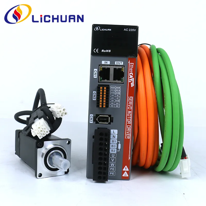 Lichuan EtherCAT 200W AC Servo Motor Driver Kit 0.637Nm 3000RPM Servomotor para CNC 17bit codificador incremental 60M00630B + LC10E