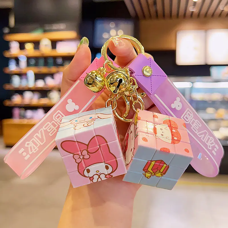 HECION Khối Lập Phương Ma Thuật Sáng Tạo Sanrio Hello Kitty Kuromi Purin Melody Cinnamoroll Móc Khóa Dễ Thương Móc Treo Búp Bê Quà Tặng Móc Chìa Khóa Xe Hơi