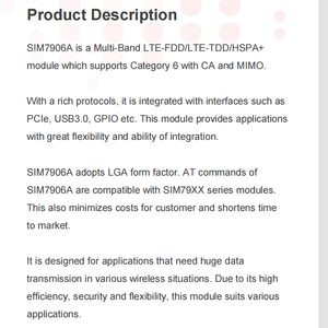 SIM7906A LTE Cat 6 Módulo industrial LGA Form 300Mbps 2xCA 4MIMO USB3 0 PCIe Multi Band at Command Compatible - Product Image 3