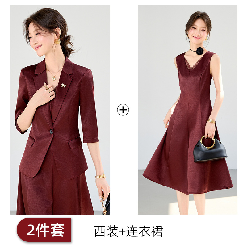 Burgundy suit and burgundy dress