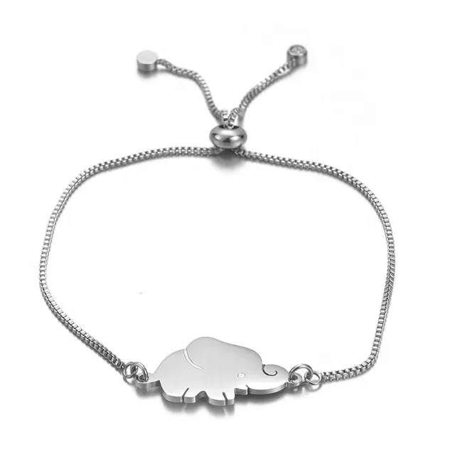 Yiwu Aceon Velle Aço Inoxidável Esculpido Conector Animal Charm Box Cadeia Rubber Bead Ajustar Vivid Elephant Bracelet