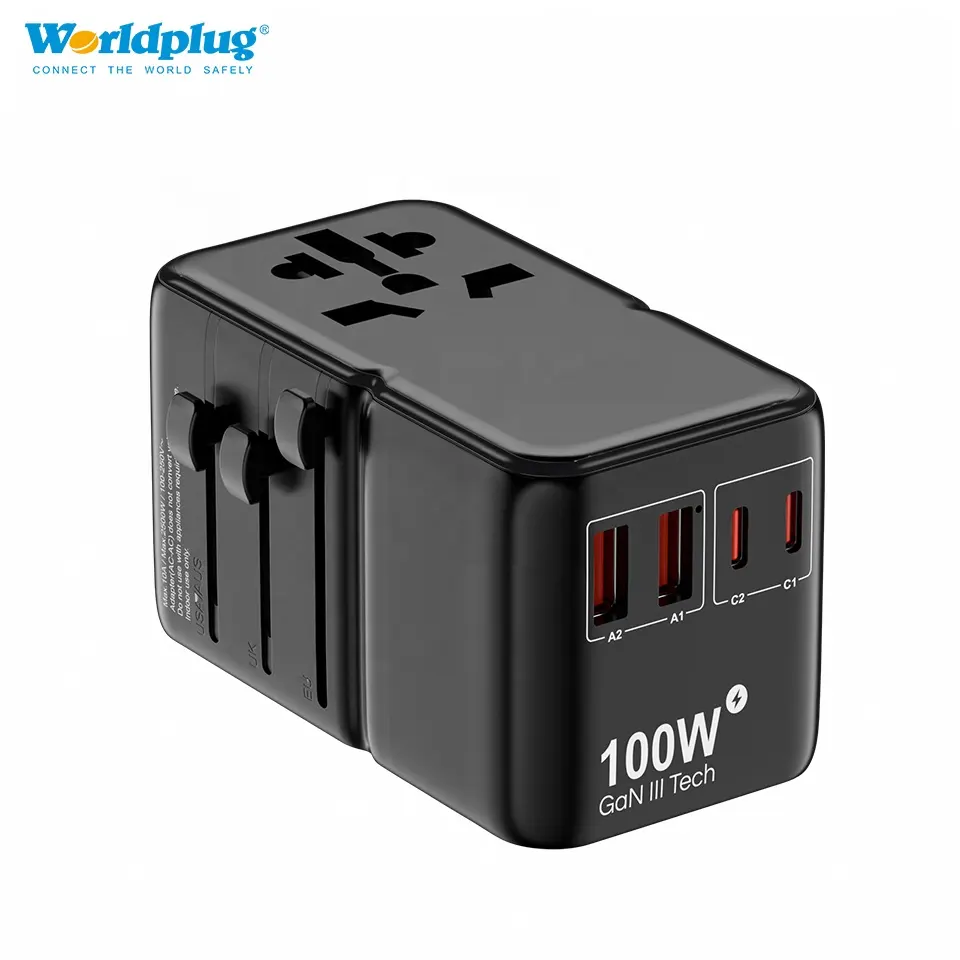 Worldplug ผลิตภัณฑ์ล่าสุดทั่วโลกอะแดปเตอร์ปลั๊กสําหรับเดินทางสากลชาร์จเร็ว 85W All in One