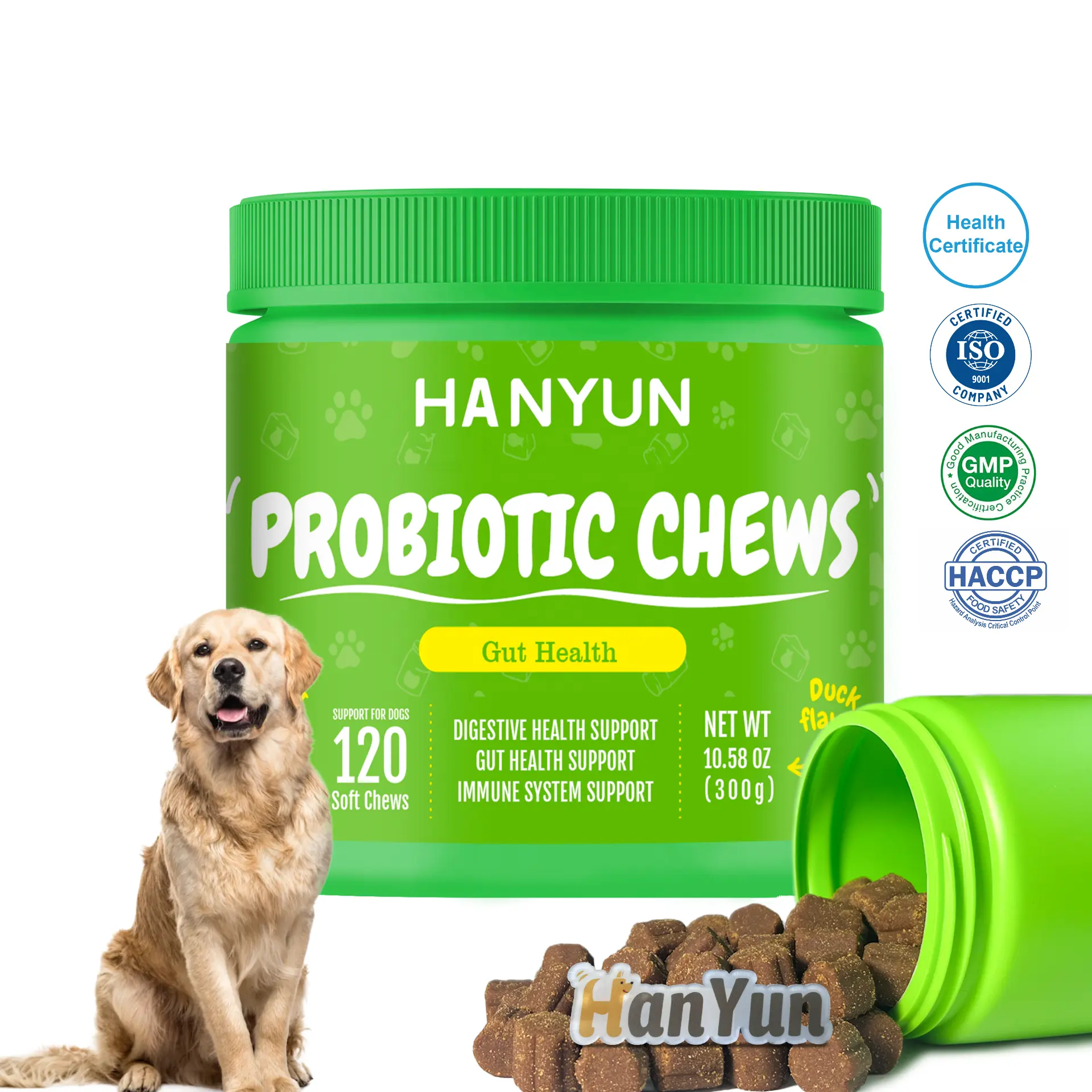 Etiqueta privada OEM/ODM, suplementos para mascotas, masticables suaves probióticos para perros, apoyan la salud intestinal, picazón en la piel, alergias estacionales