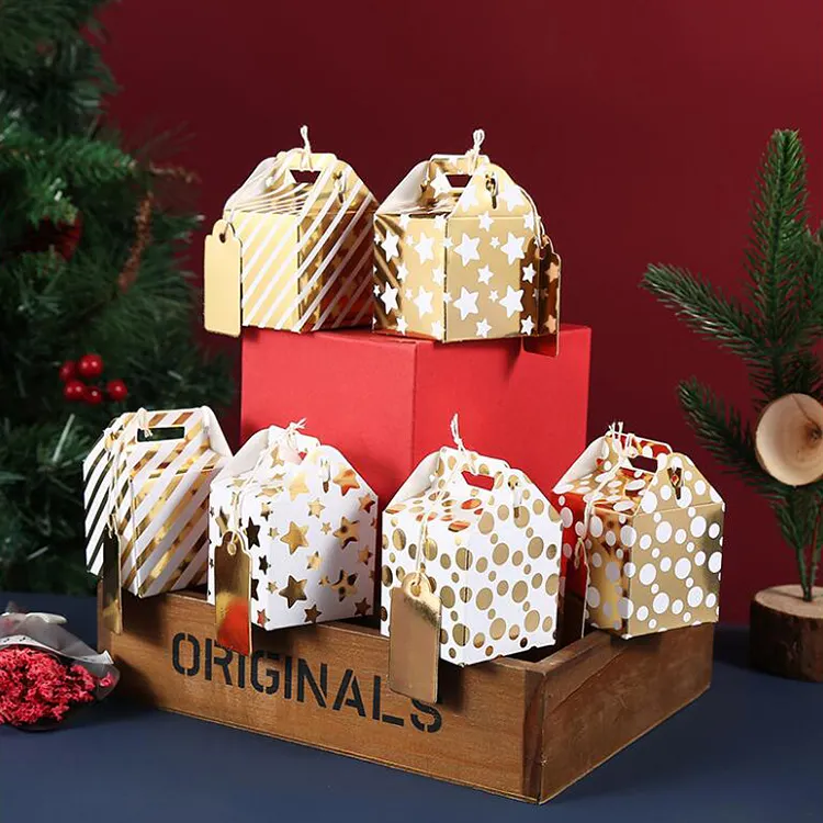 Cajas seguras para pasteles hermosos de lujo caja de regalo de embalaje de pastel de luna de Navidad postre con asa