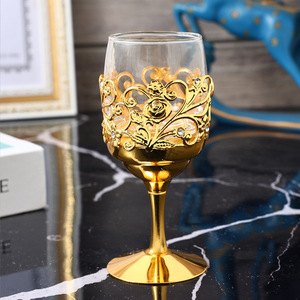 Fashion 6pcs/Set Metal Material+ Glass <strong>Cups</strong> Wine/<strong>Wiskey</strong> Glasses for Bar Accessories